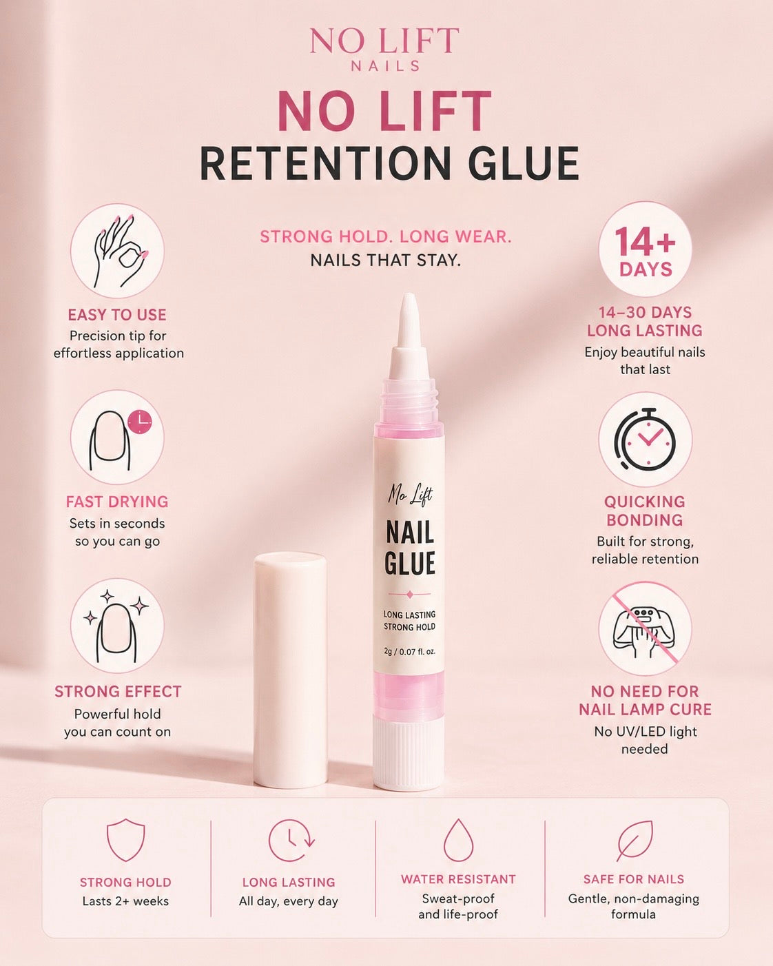 No-Lift Nail Glue – Long Lasting Hold