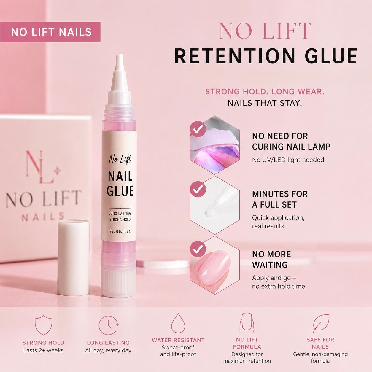 No-Lift Nail Glue – Long Lasting Hold