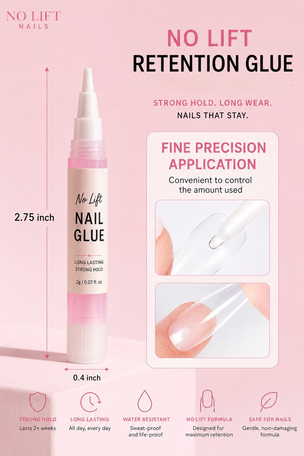 No-Lift Nail Glue – Long Lasting Hold